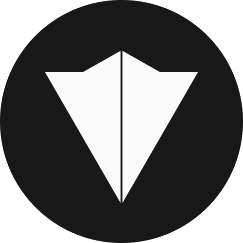 The symbol of Vosram. A white triangle pointing down. the top side has a point going up. A thin black line divides this triangle in two