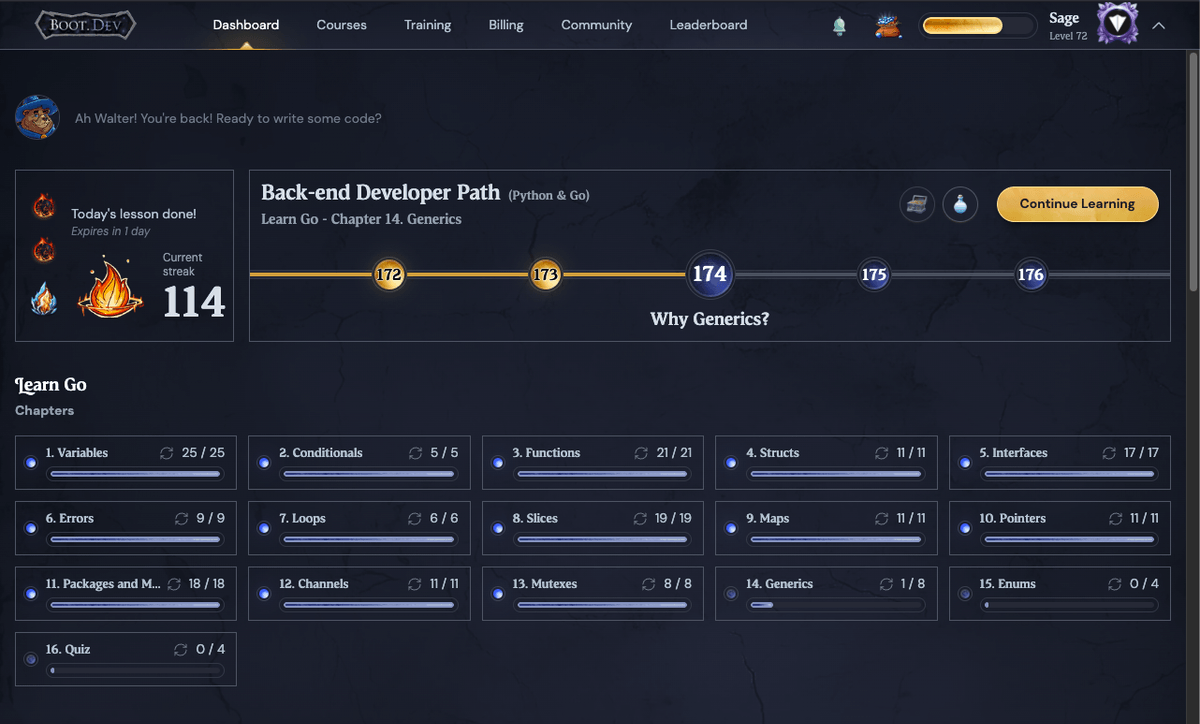 Vosram's boot.dev streak